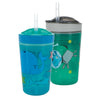 Nuby All In One Snack Bowl And No Spill Soft Straw Cup - 2 Pack Aqua Ocean Animals & Green Puppy Dogs - Snack N' Sip, Holds: 4.5