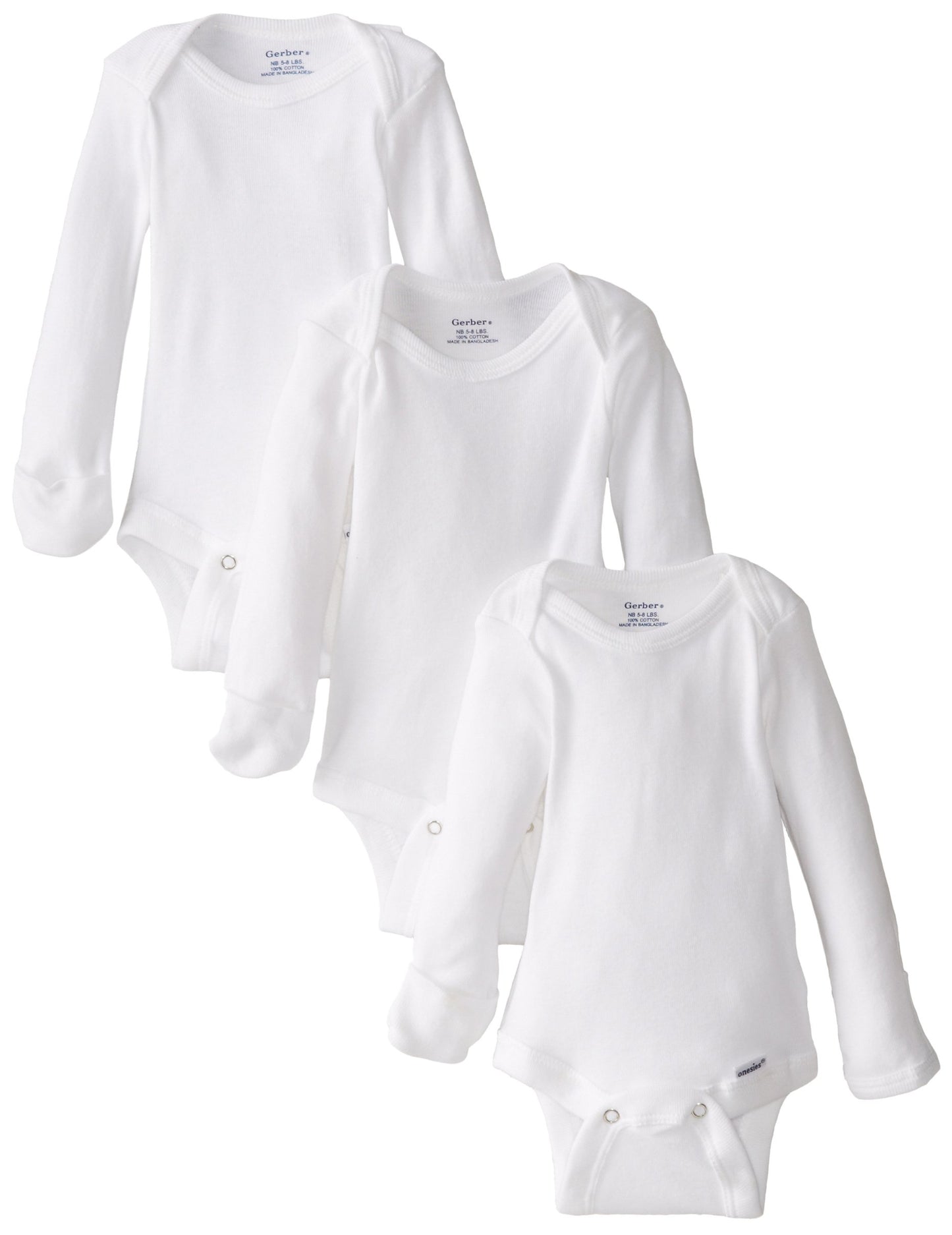 Gerber Unisex Baby Multi-Pack Long-Sleeve Onesies Bodysuit Mitten Cuff Sizes 3-Pack Mitten Cuff 0-3 Months