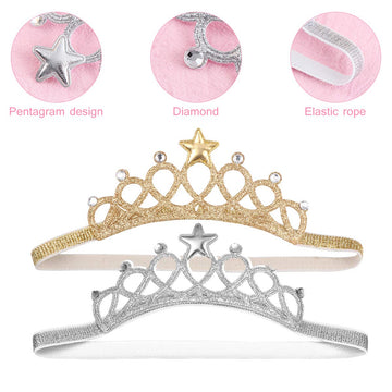 Beaupretty 2Pcs Baby Girls Crystal Crown Tiara Hair Belt Headband Soft Headwrap Princess Headpiece Children Hair Accessories For