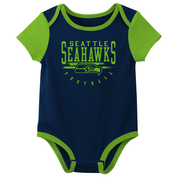 Outerstuff Nfl Newborn Baby And Infant Short Sleeve Bodysuit Variety 3-Pack - Seattle Seahawks, 6-9M