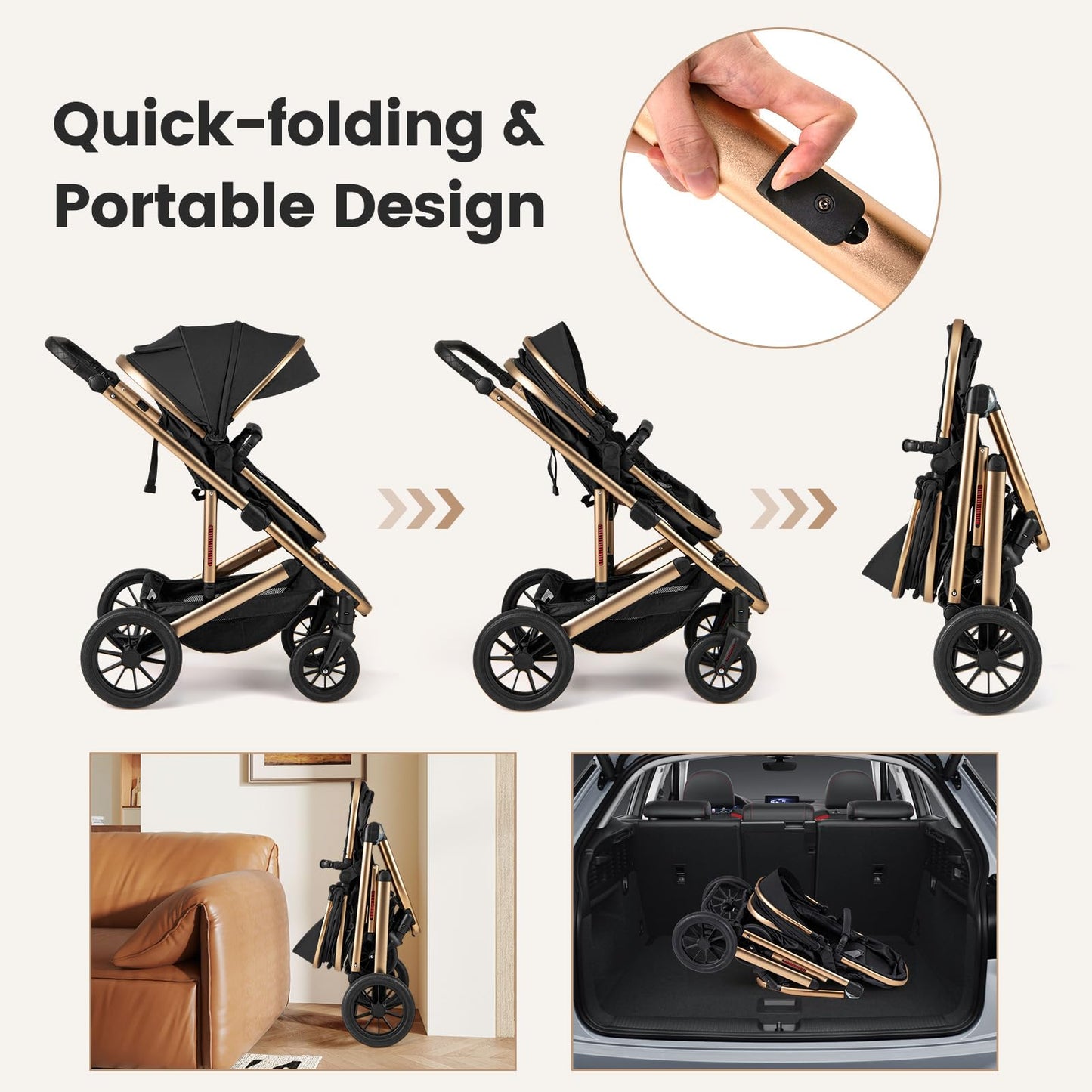 Infans 2 In 1 Baby Stroller, Folding Newborn Pram Convertible Stroller Bassinet For Infant Foldable High Landscape Shock Absorpt