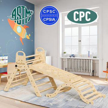 Sehloran Large Size 8 In 1 Pikler Triangle Set With Pinball Game And Tent For Kids, Foldable Toddler Climbing Toys Indoor, Natur