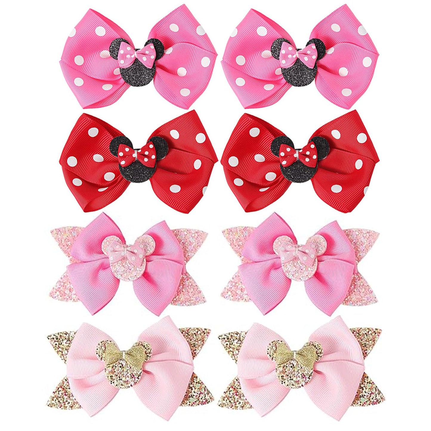 Rcjera 8Pcs Mouse Ear Hair Clips, Baby Girl Hair Accessory For Birthday, Mouse Hair Accessories For Glitter Party Princess Decor