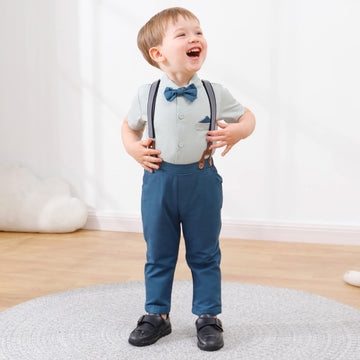 Disaur Baby Boy Clothes Suits, Toddler Dress Short Shirt With Bowtie + Suspender Pants Outfit Sets Gentleman Wedding 1-5 Years (