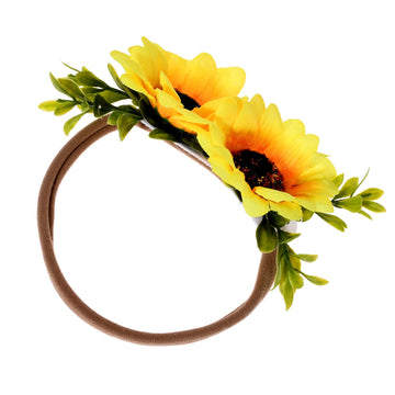 Tieback Daisy Flower Crown Elastic Sunflower Flower Headband Baby Girl Toddler Floral Crown Wreath Newborn Hair Accessories (Sun
