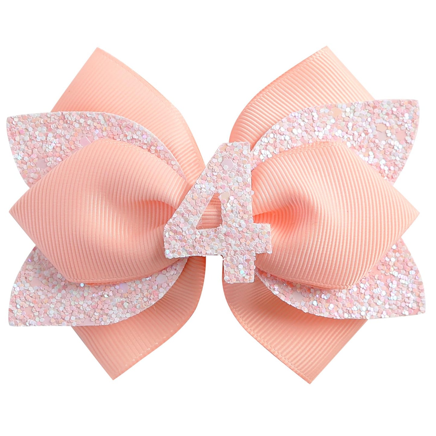Glitter Birthday Hair Bow for Baby Girls 1 2 3 4 5 6 Years Peach Party Decoration Hair Accessories for Four 4th Birthday