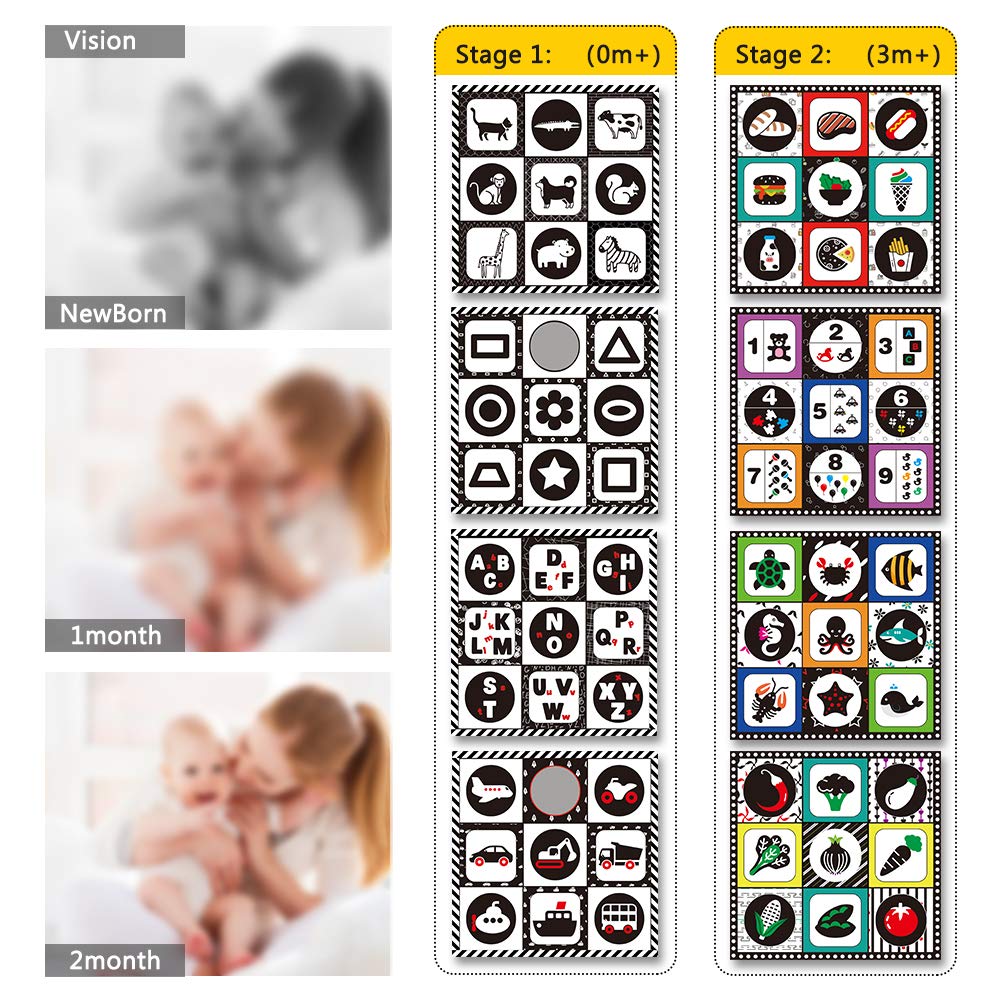 Teytoy Tummy Time Floor Mirror, Double High Contrast Play And Pat Activity Mat Black And White Baby Crinkle Toys With Teether, G