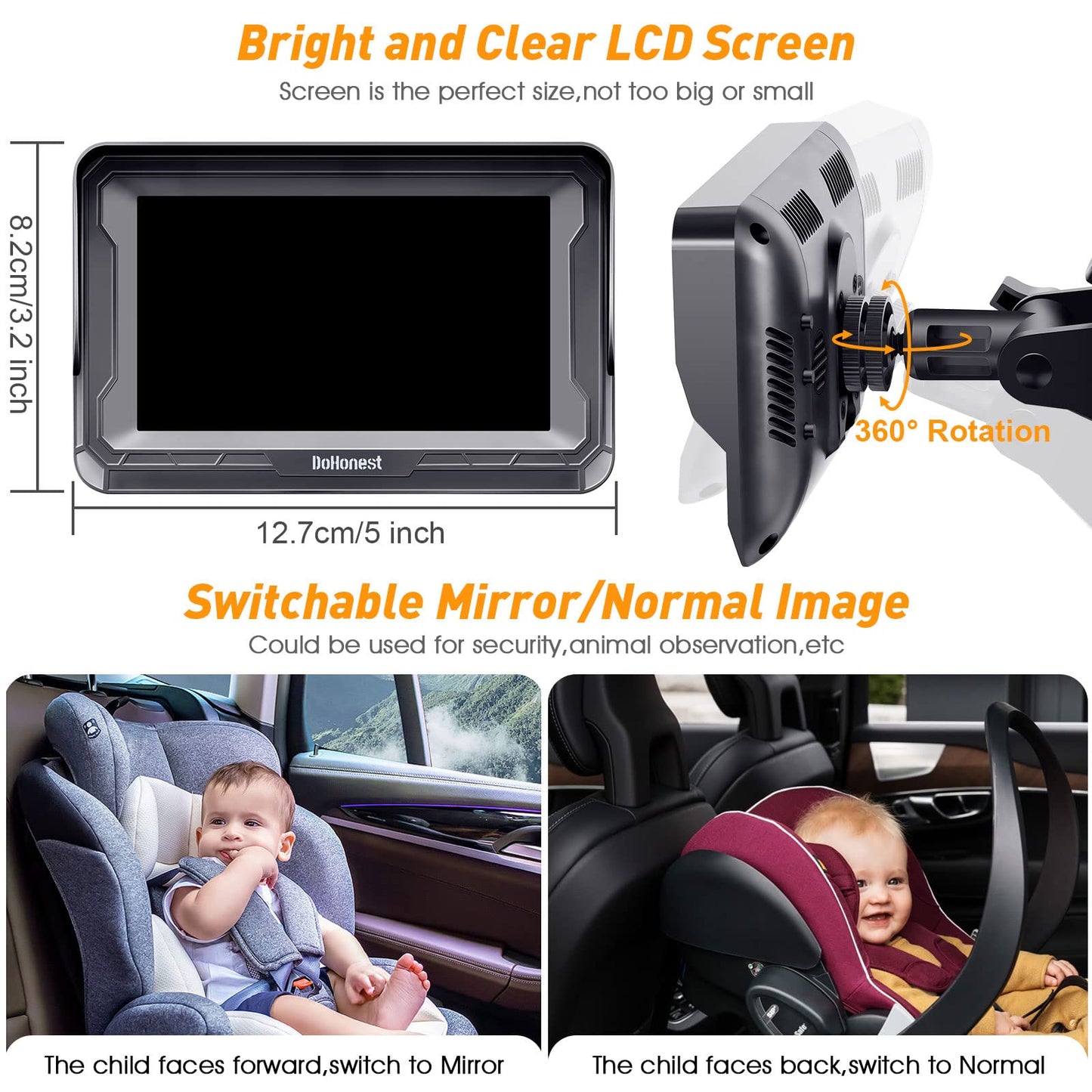 Baby Car Camera 2-Pack For Seat: Adjustable Infant Car Camera Easy Setup For Family With 2 Cars - Hd 1080P Crystal Night Vision