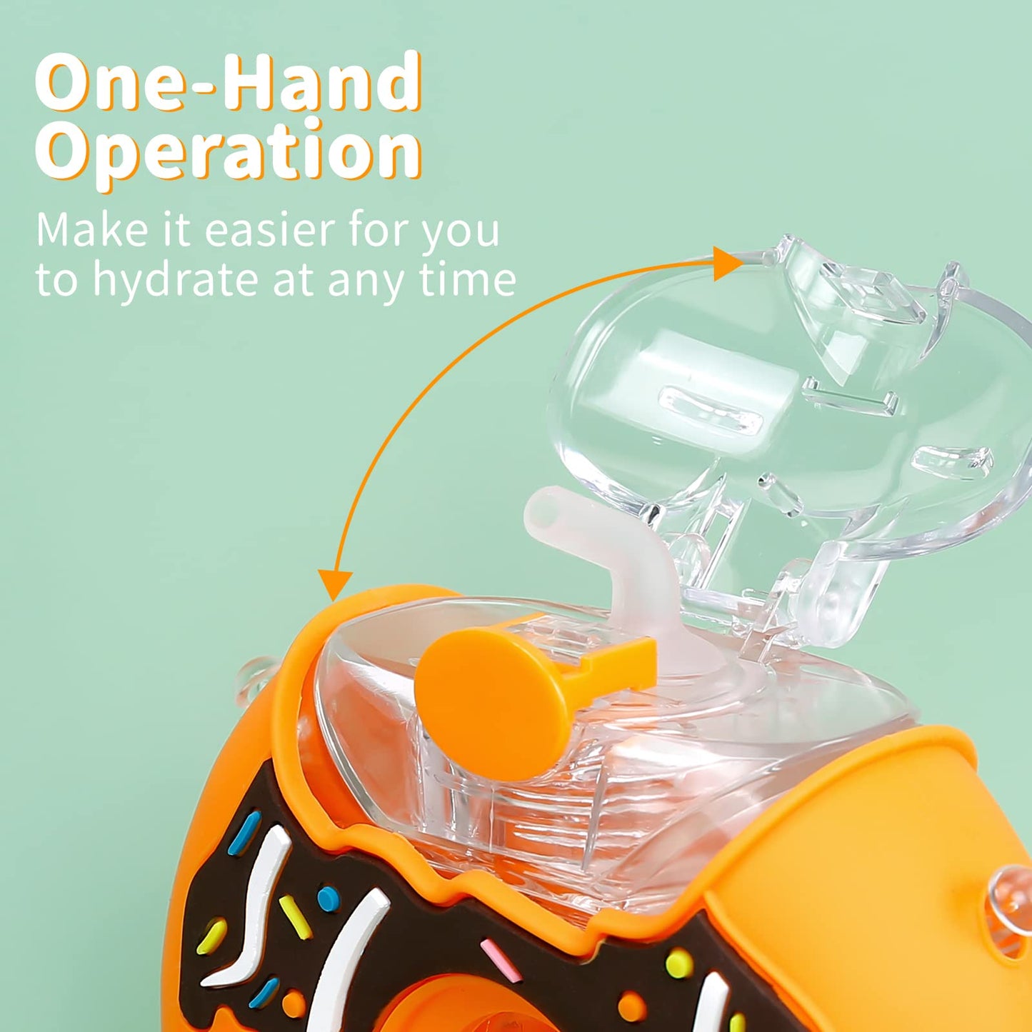 Pheenowl 13Oz Donut Water Bottle With Straw For Kids, Bpa Free & Leak Proof Sports Cup For Boys Toddler Drink Bottle With Should