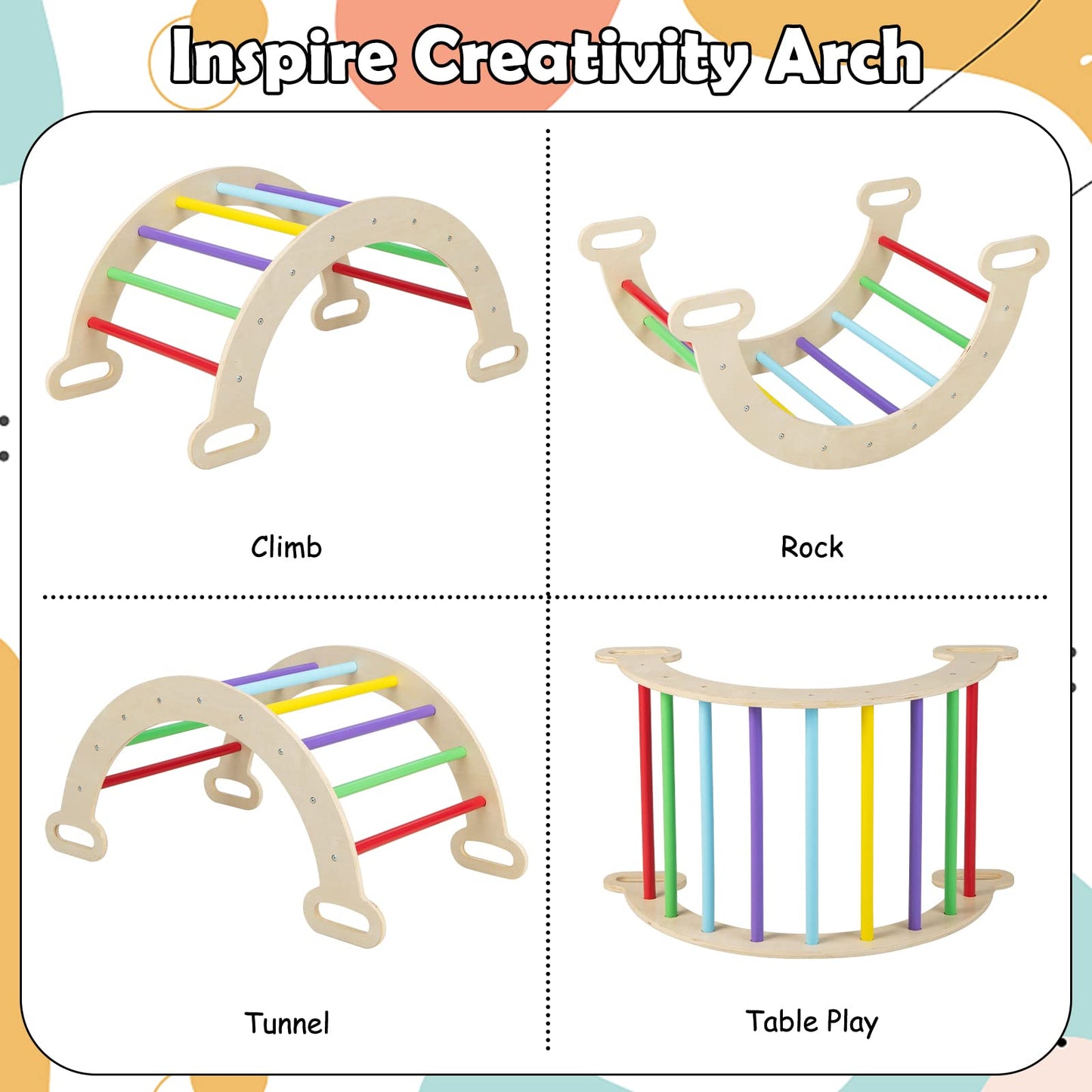 Olakids Climbing Toys For Toddlers 1-3 Inside, 5 In 1 Wood Foldable Pikler Triangle Set With Ramp Ladder Arch Slide, Baby Indoor