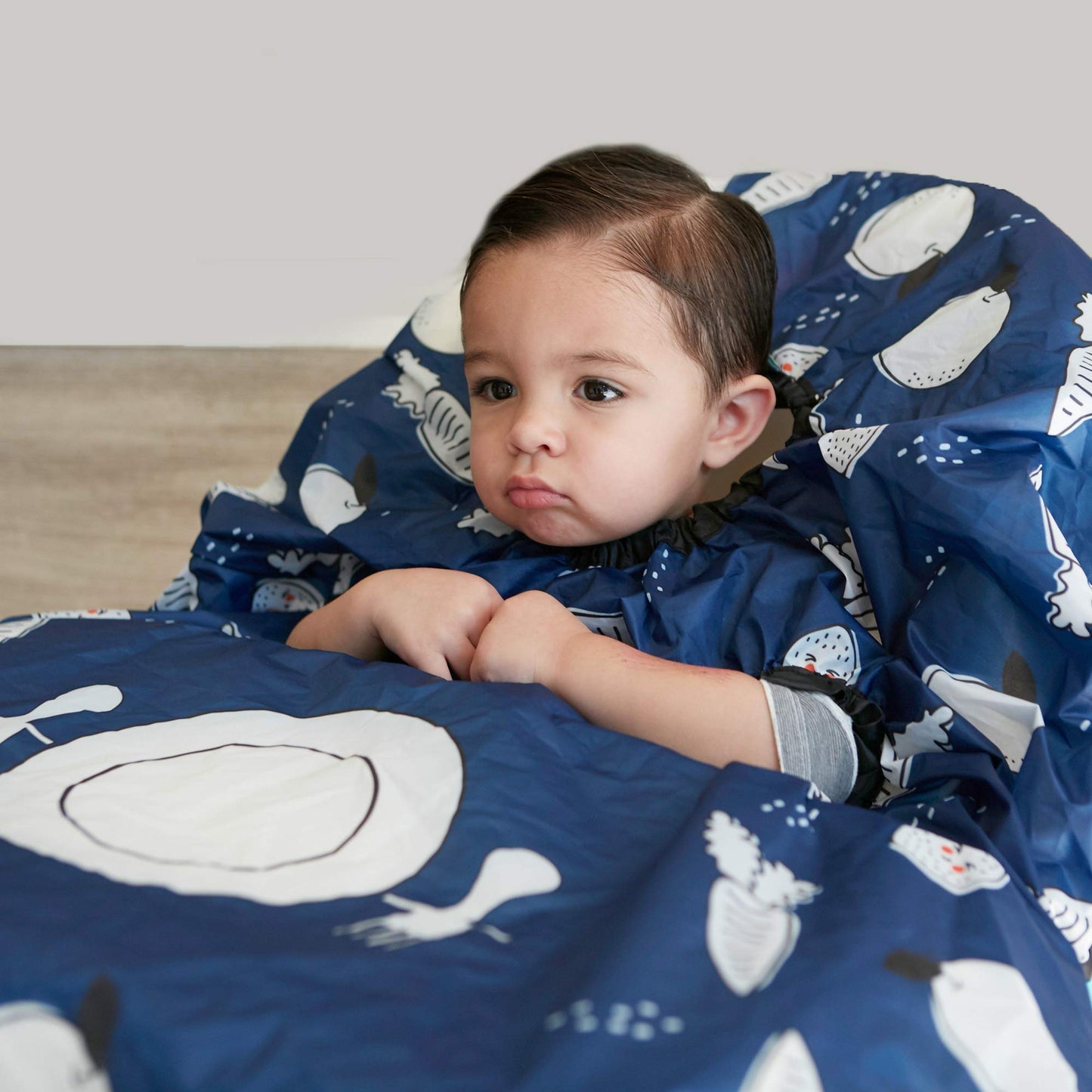 Grabease Allover Waterproof Bib For Self-Feeding Infants And Toddlers, Machine Washable, Ages 6-24 Months, Navy