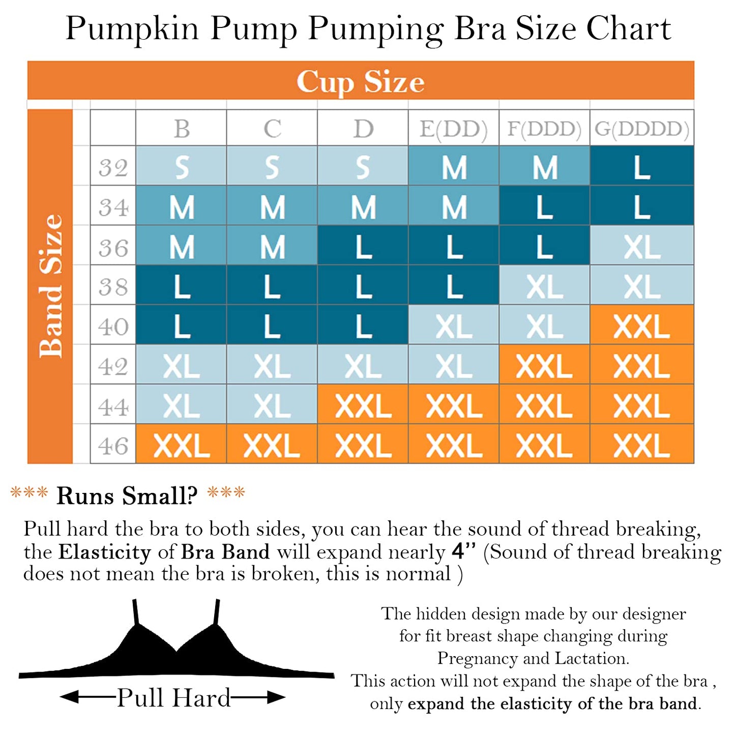 Pumpkin Pump Pumping Bra, Hands Free Nursing Bra, Adjustable Wireless Bra, Fits Breast Pumps, Black (Large)