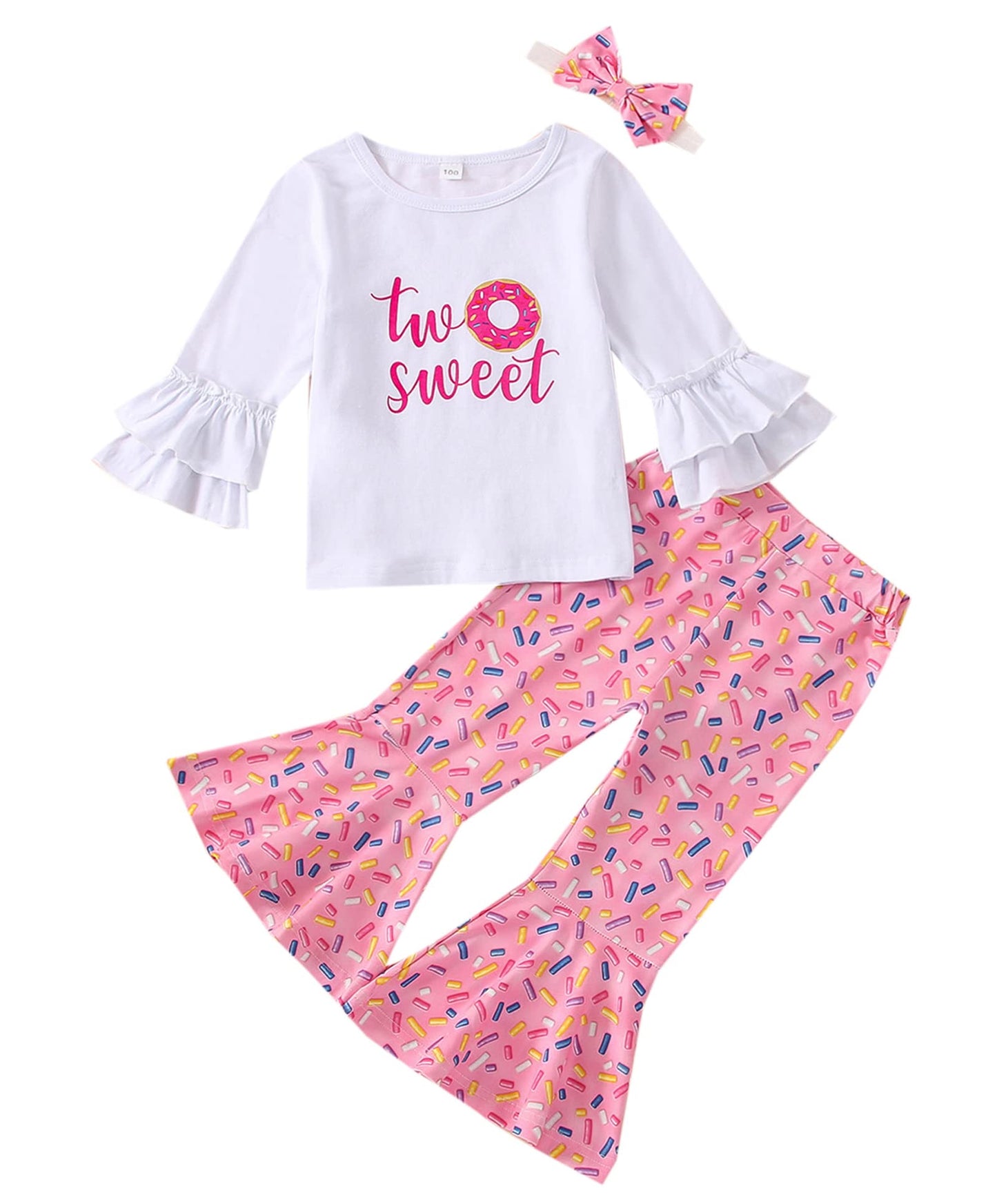 Newborn Baby Girls Pink Striped Tutu Dress First Birthday Skirt Outfits Casual Donut Print Girls Clothes Headband 2Pcs Set (U-Tw