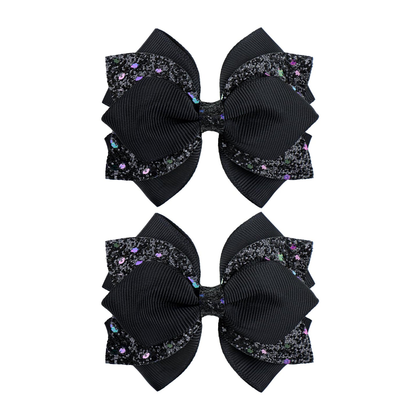 YanJie 2Pcs 3.5 Hair Bows for Women Black Bow for Girls Glitter Hair Accessories Halloween Bows with Clips Girl Gifts Black Sp