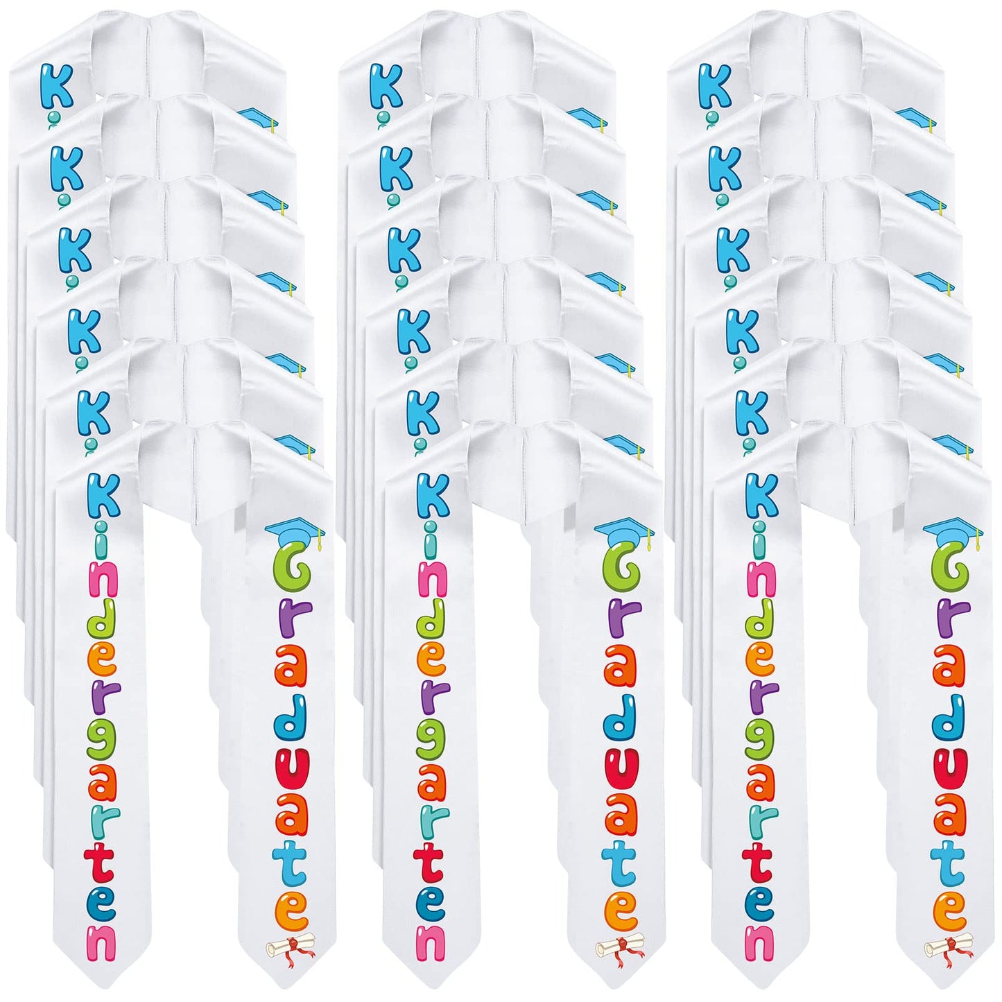 Cindeer 24 Pieces Kindergarten Graduate Stole 45 Inch Unisex Grad Sash for Kids Classroom Graduation Party Photo(White)