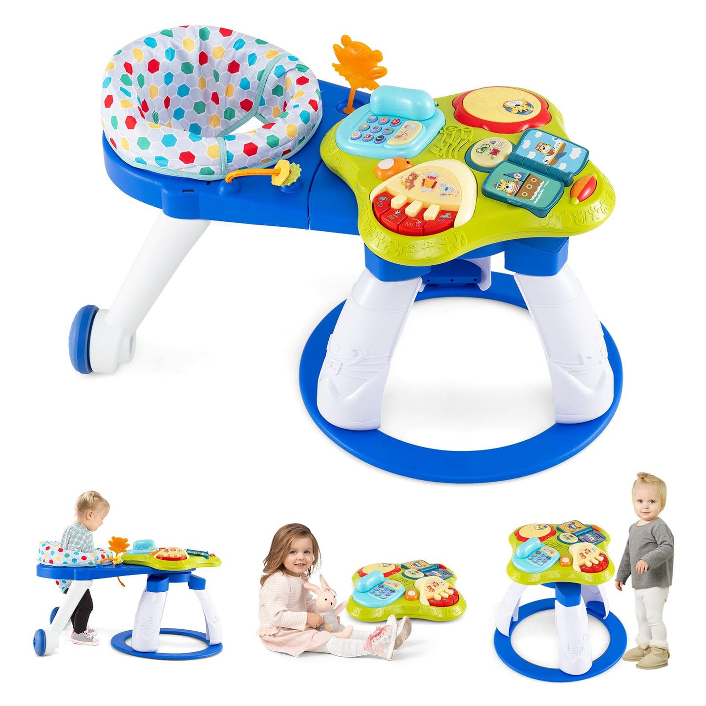 HONEY JOY Baby Activity Center, Discovery Activity Center and Table w/ 360 Walk-Around Seat, 3 Adjustable Heights, Music, Sounds