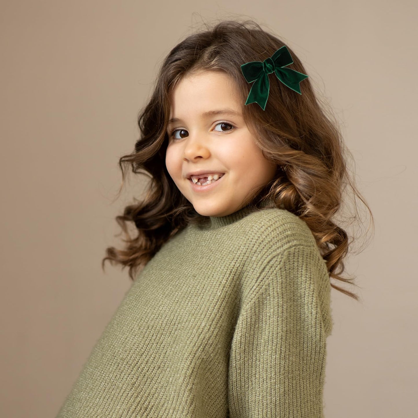 Cute Green Velvet Hair Bow Clips 3' Fall Bowknot Alligator Barrettes Hairpins For Baby Girls,Toddlers, Kids,Teens Christmas Par