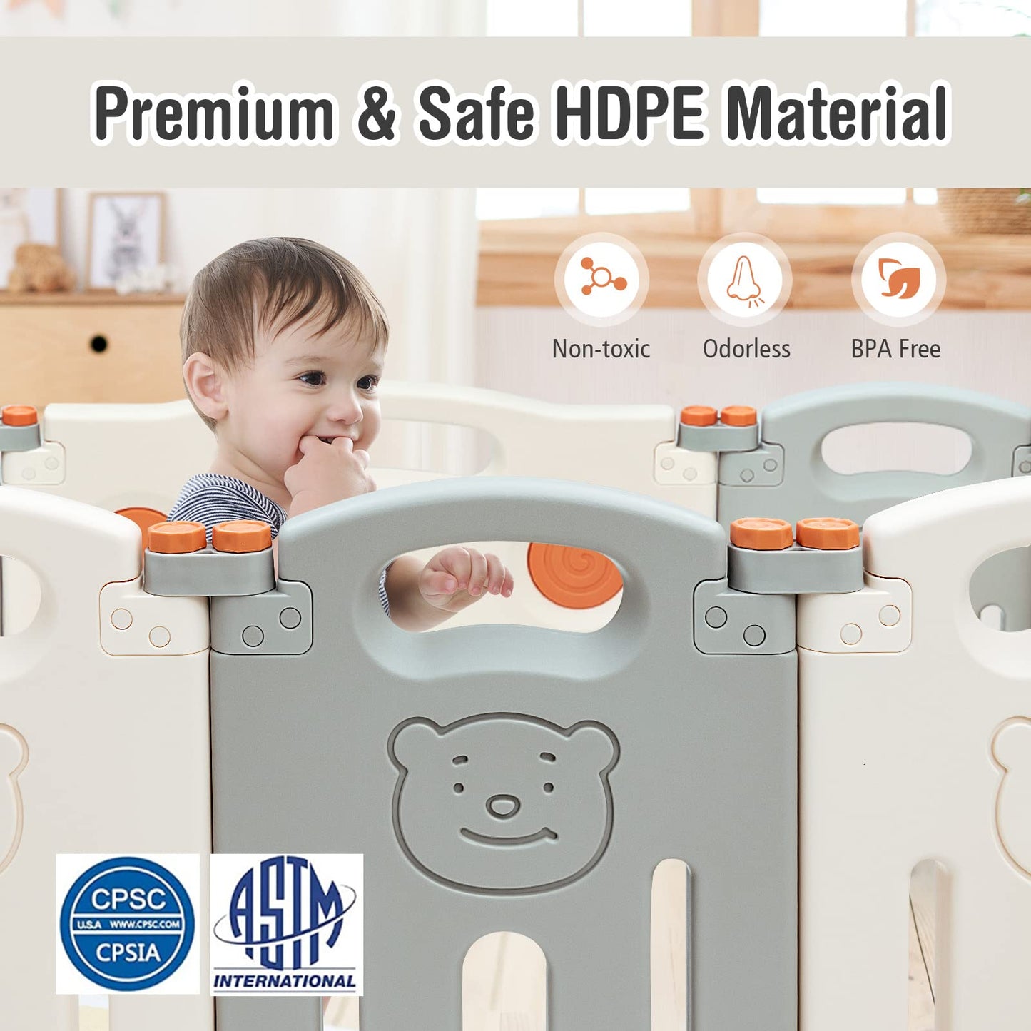 Costzon Baby Playpen, 14-Panel Foldable Large Baby Playard W/Locking Gate, Non-Slip Rubber Bases, Adjustable Shape, Portable Bab