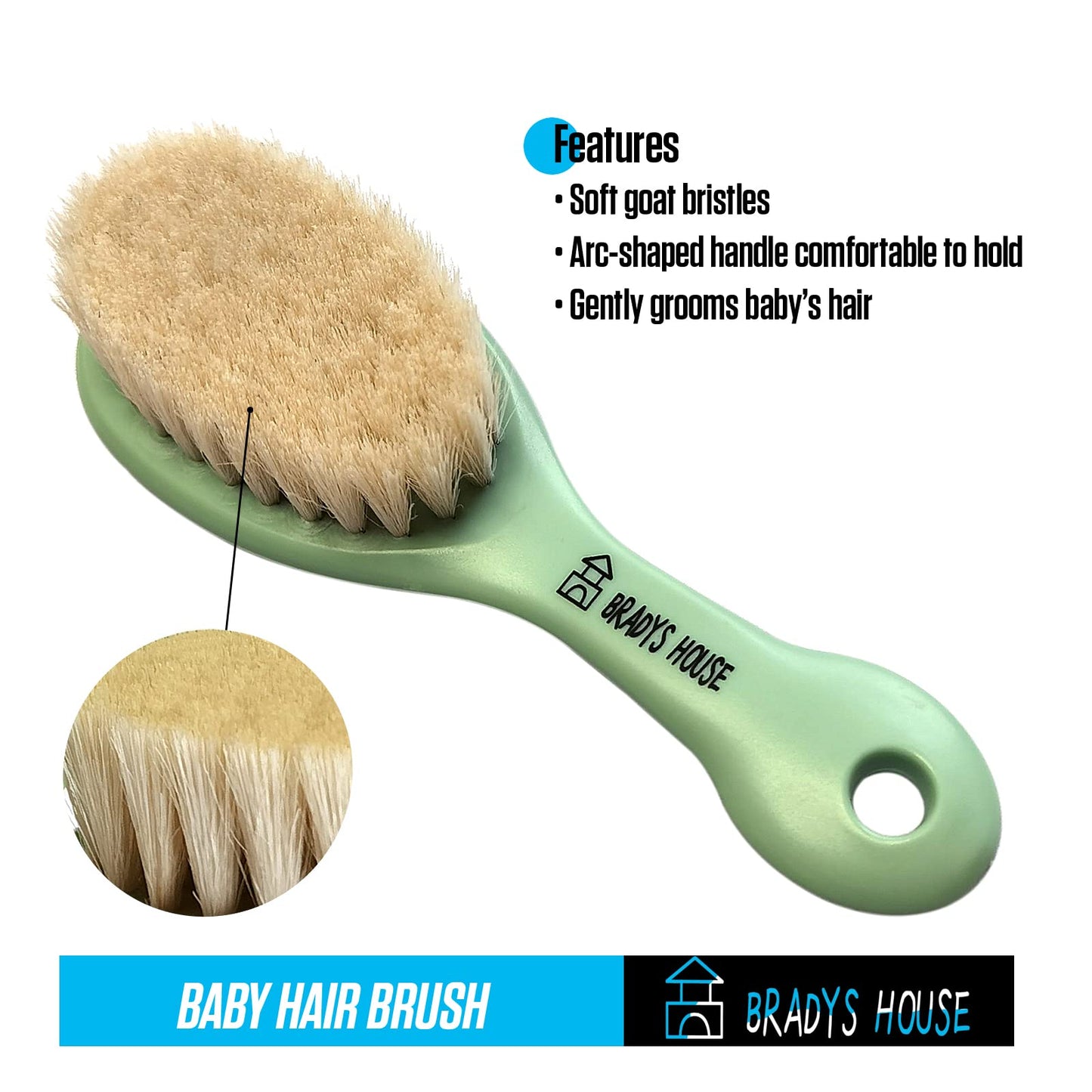 Bradys House - 3 Piece Baby Hair Brush & Comb Set For Newborns- Soft Goat Bristle Hair-Brush, Silicone Bath Brush And Plastic Co