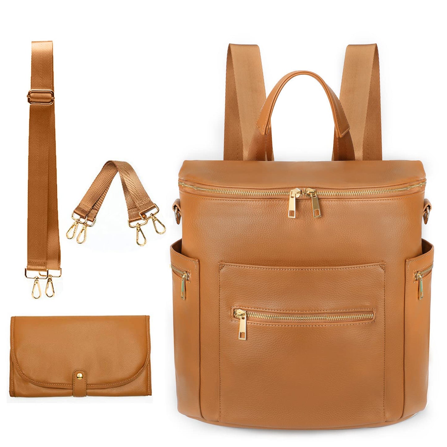 Diaper bag, Leather Diaper Bag Backpack by MF Store, Diaper Backpack with Laptop Sleeve,Changing Pad,Wipes Pouch,Stroller Straps