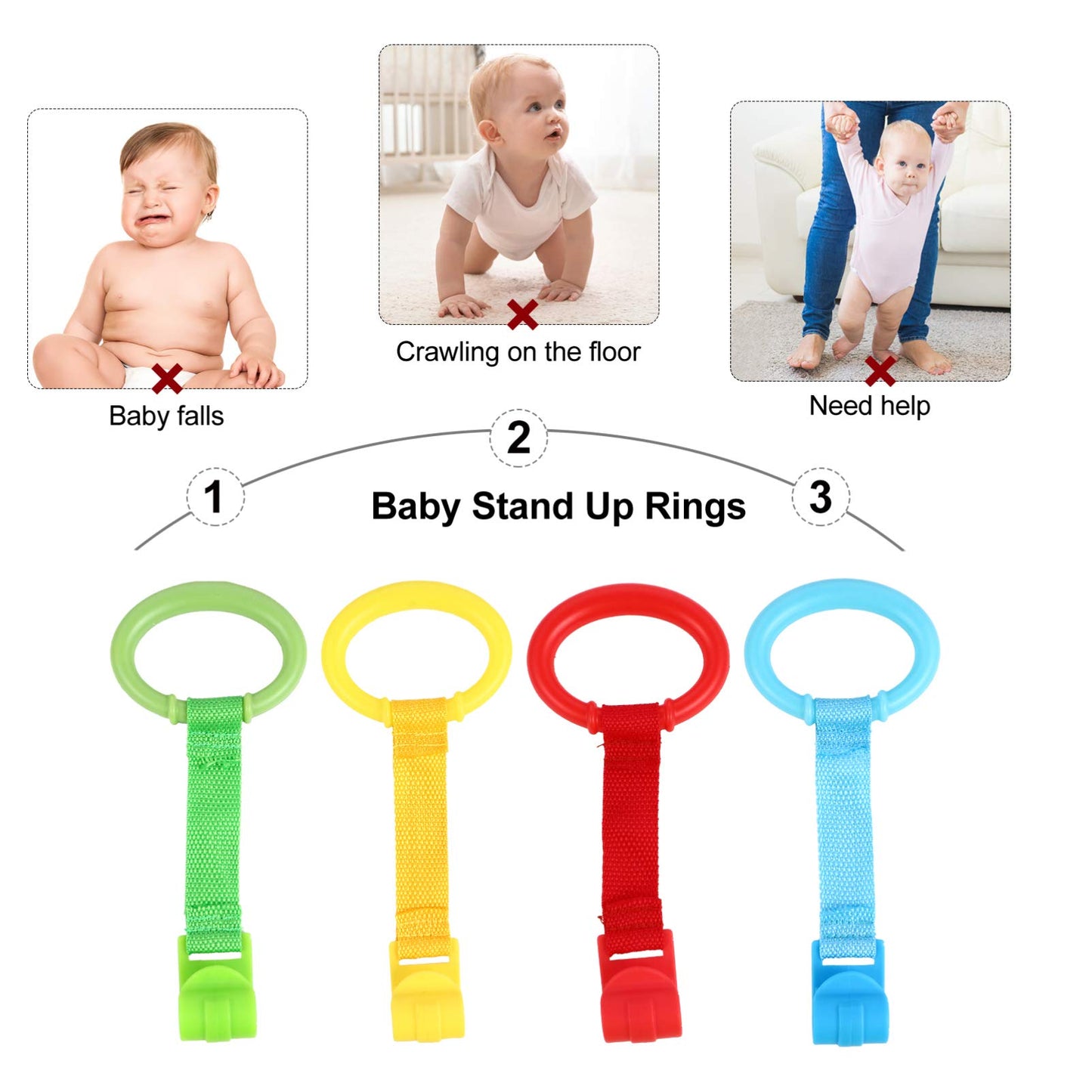 Toyandona 4Pcs Baby Crib Pull Ring Baby Bed Stand Up Rings Baby Cot Rings Walking Assistant For Baby Toddler