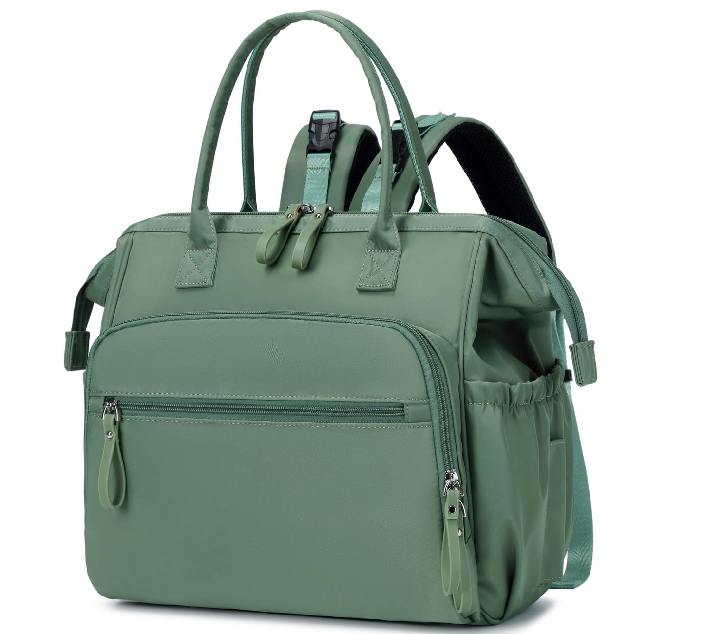 LORADI Convertible Diaper Bag Tote, Wide Open Top 14 Pockets Stylish Baby Diaper Bag with Stroller Buckle, Water-resistant (Gree