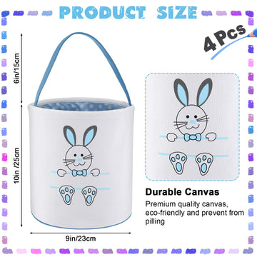 4 Pieces Easter Bunny Basket Egg Bags For Kids Cloth Tote Bags Canvas Cotton Empty Personalized Candy Egg Basket Bunny Print Buc