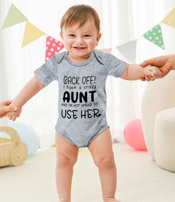 Newborn Back Off I Have A Crazy Aunt And I'M Not Afraid To Use Her Clothes Short Sleeves Picked Bodysuit 0-3 Months Baby Boys Ou