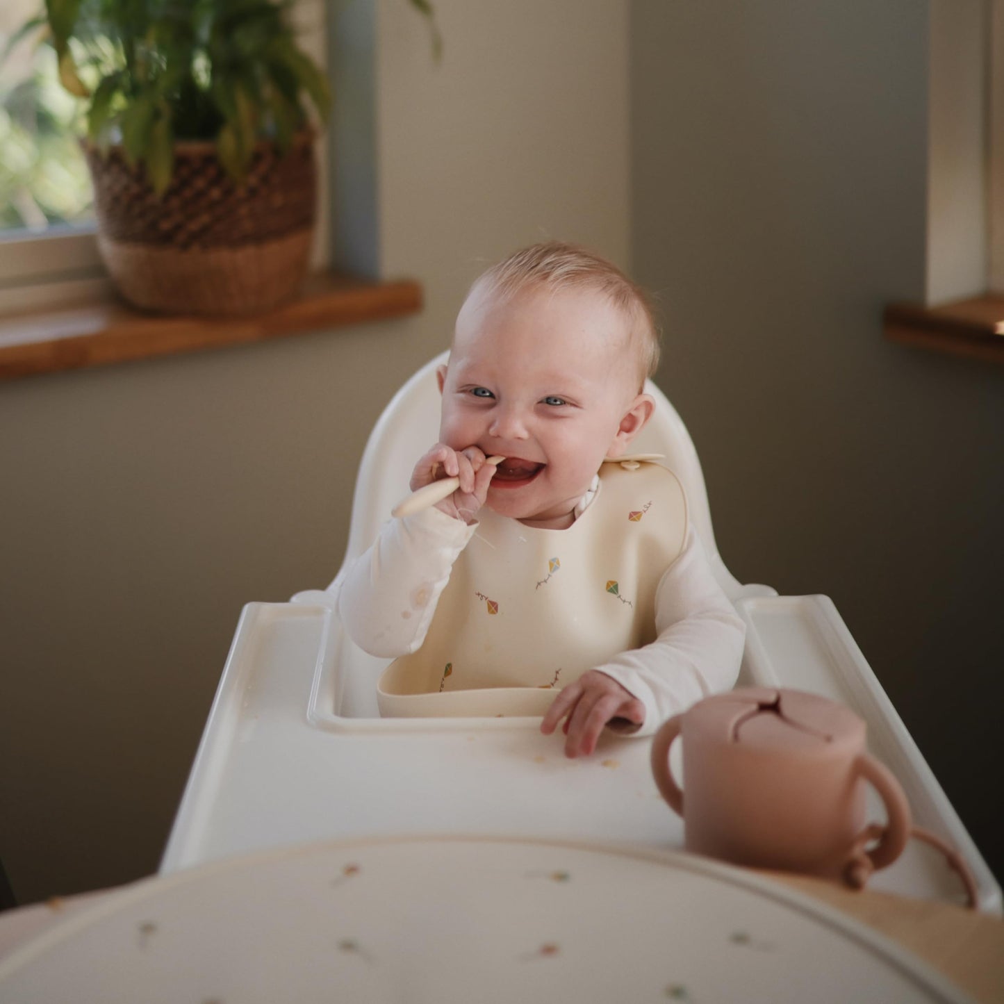 Mushie Silicone Baby Bib | Adjustable Fit Waterproof Bibs (Kites)