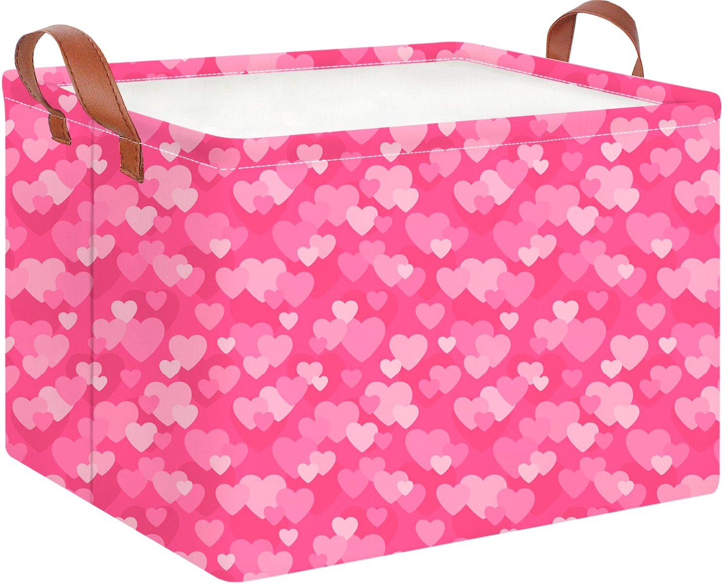 CLOCOR Rectangular Pink Valentines Day Basket Empty, Heart Print Gift Basket for Valentines, Waterproof Storage Container with