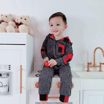 2T Boys Clothes Toddler Boy Cute Outfit Long Sleeve Hoodie Outfit Plaid Sweatshirt Pants Set Little Boy Clothes 2T 3T Red