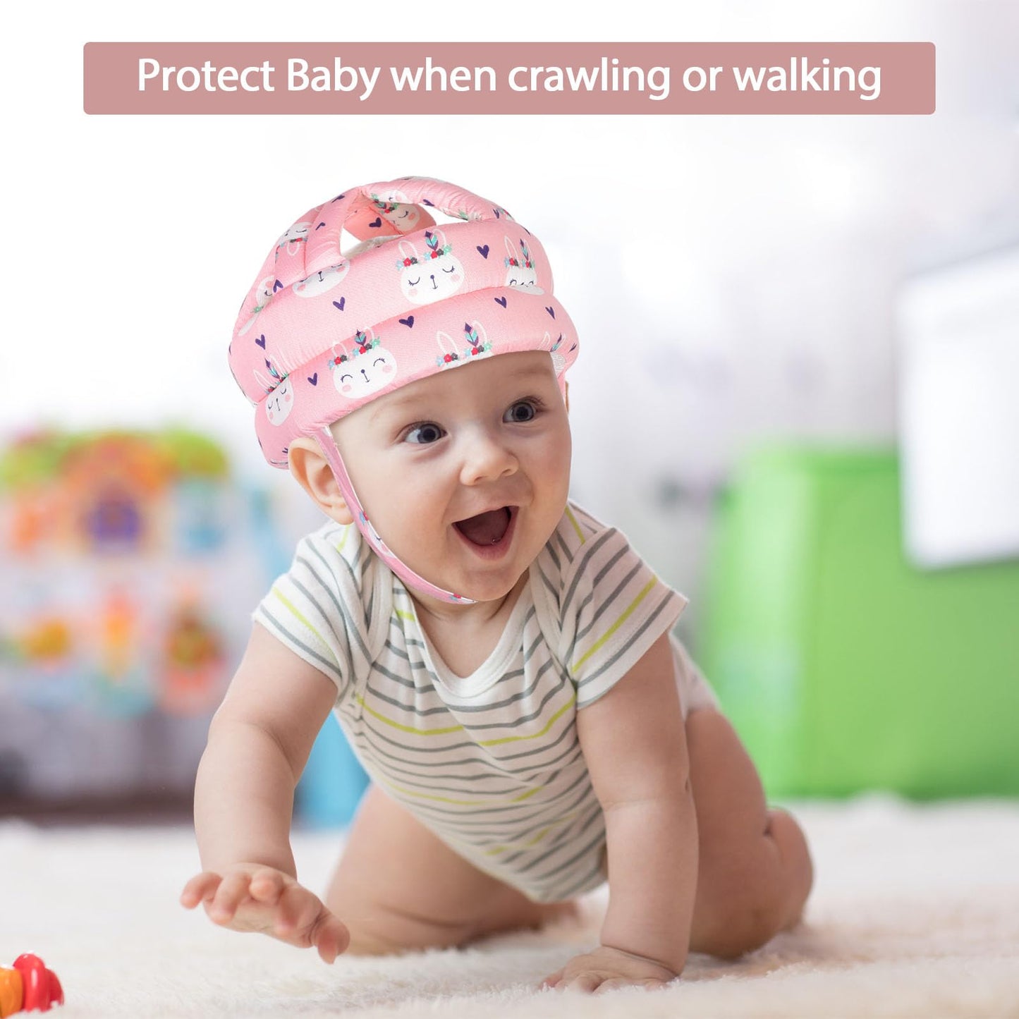 Umtiti Baby Adjustable Helmet, Lightweight And Soft.Great For Baby Learning To Walk And Crawl.Pink Rabbit