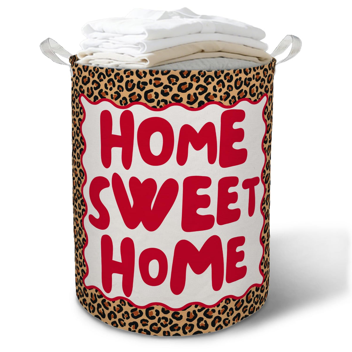 TAZSWDMM Red Leopard Housewarming Laundry Basket Hamper, Home Sweet Home Cheetah Print Foldable Clothes Toys Books Storage Box B