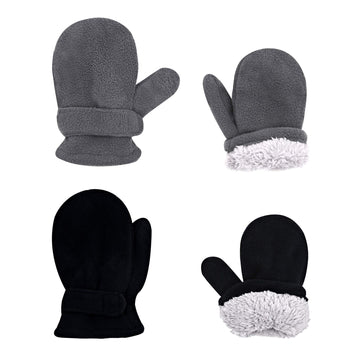Baby Toddler Mitten Set Warm Kids Sherpa Glove For Boys Girls 0-7T (X-Black+Grey, 18-36 Months)