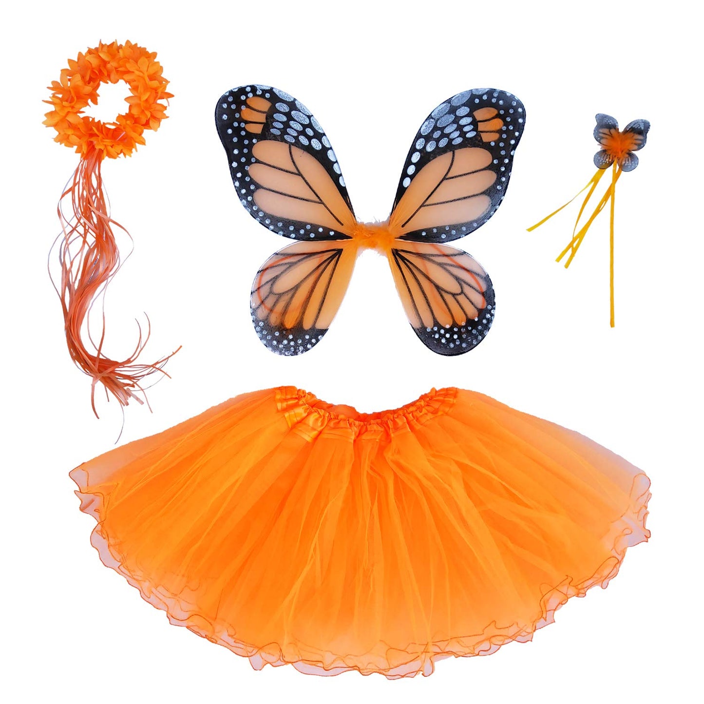 4 Pc Halloween Fairy Costume For Toddler Girls With Butterfly Wings Kids Tutu Littel Girls Wand Halo