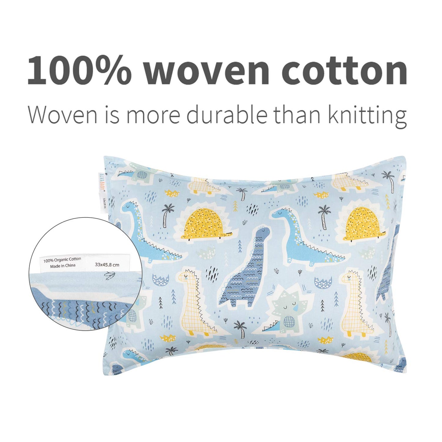 Alvababy Toddler Pillowcases, Fits 14X19 In Kids Pillow, 2 Pack Organic Cotton Baby Pillow Cover Envelope Kids Pillowcases For B