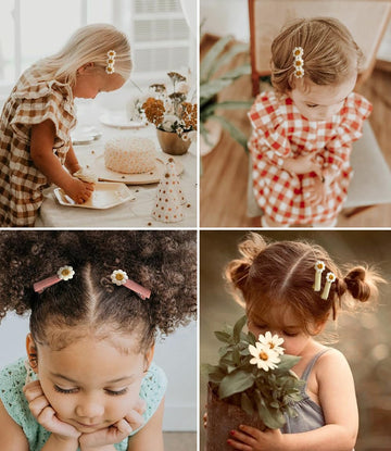 Cherssy 2' Daisy Flowers Hair Clips For Girls, 12 Pcs Cotton Fully Lined Alligator Clips, Non Slip Floral Baby Barrettes Hair P