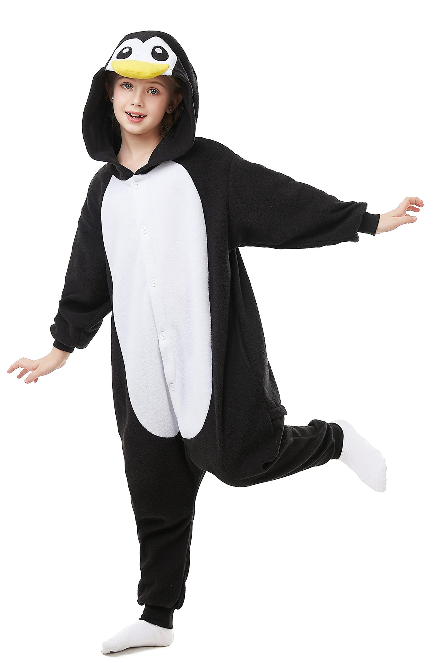 Canasour Peguin Onesie Kids Halloween Cosplay Costume Girls One Piece Pjs Anime Unisex Hoodie Pajamas Black For 4T Boys Party Py