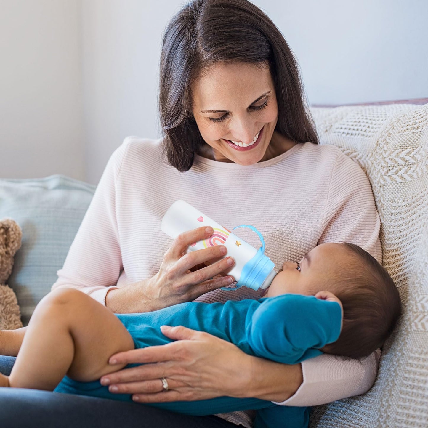 4 Pcs Trelaco Sublimation Baby Bottle Sublimation Blank Sippy Cups With Handle 8 Oz Blank Kids Stainless Steel Insulated Tumbler