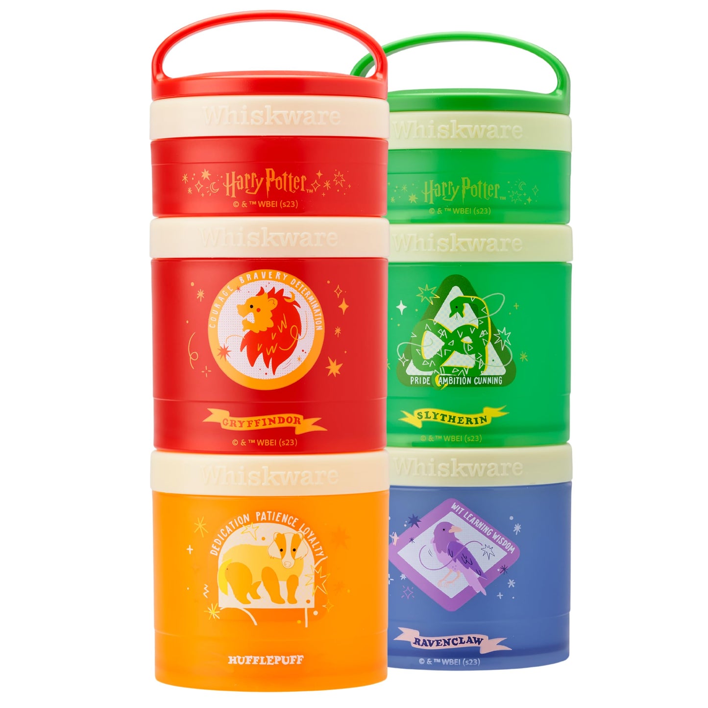 Whiskware Harry Potter Stackable Snack Containers for Kids and Toddlers, 3 Stackable Snack Cups for School and Travel, House Set