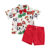 Visgogo Toddler Boys Outfits Farm/Circus Cartoon Animal Print Shirts With Bow Tie Shorts Set (Red Farm, 1-2T)