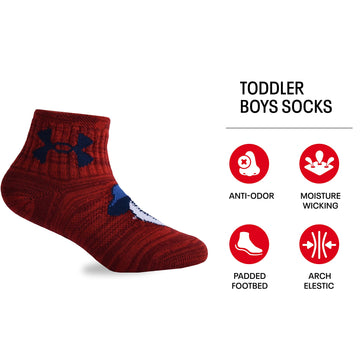 Under Armour Baby Boys Multi Pack Baseball Essential Quarter Sock, Red, 2T-4T