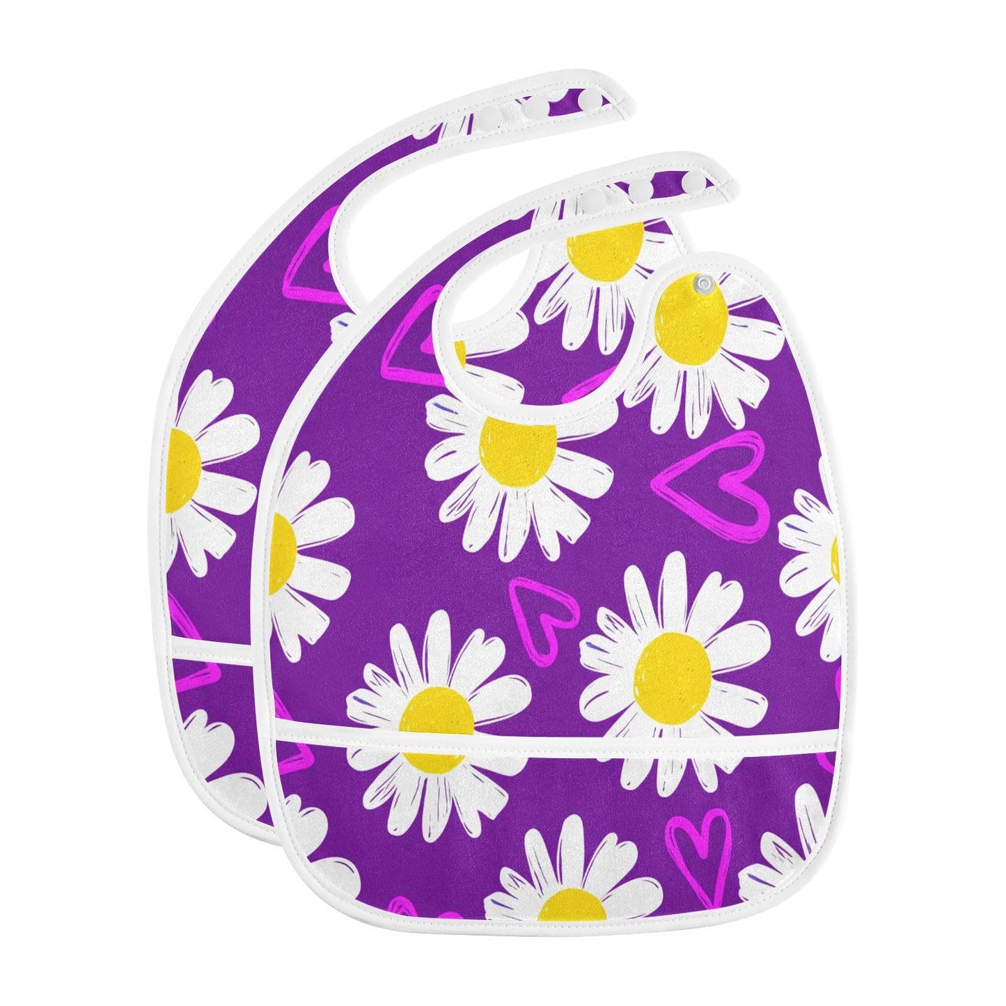 MCHIVER Heart Daisy Purple Baby Bibs for Boy Girl Toddler Waterproof Feeding Bib Apron with Food Cather Adjustable Cotton Food E
