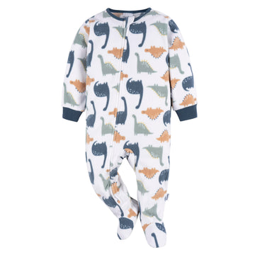 Gerber Baby Boy'S Toddler Loose Fit Flame Resistant Fleece Footed Pajamas 2-Pack, Dinos & Wide Stripe, 12 Months