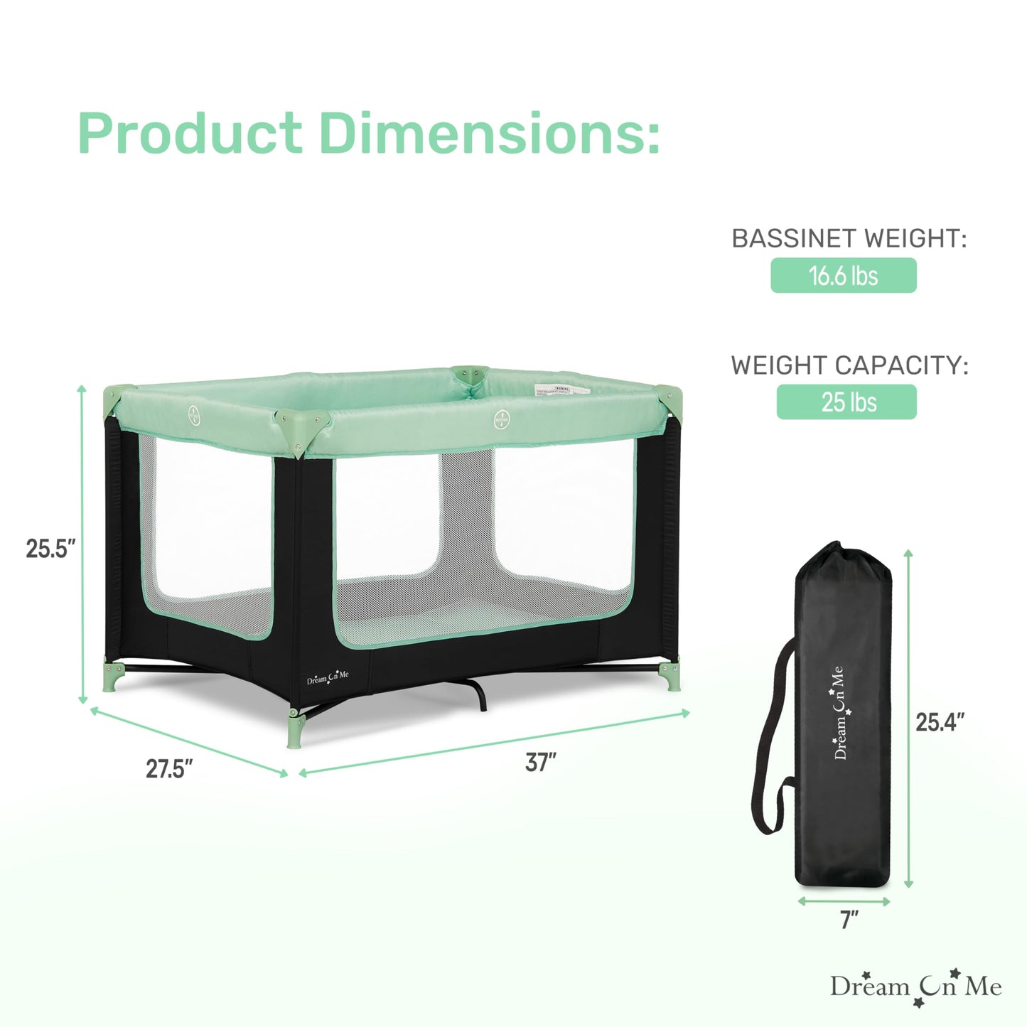 Dream On Me Zodiak Portable Playard In Mint, Lightweight, Packable And Easy Setup Baby Playard, Breathable Mesh Sides And Soft F