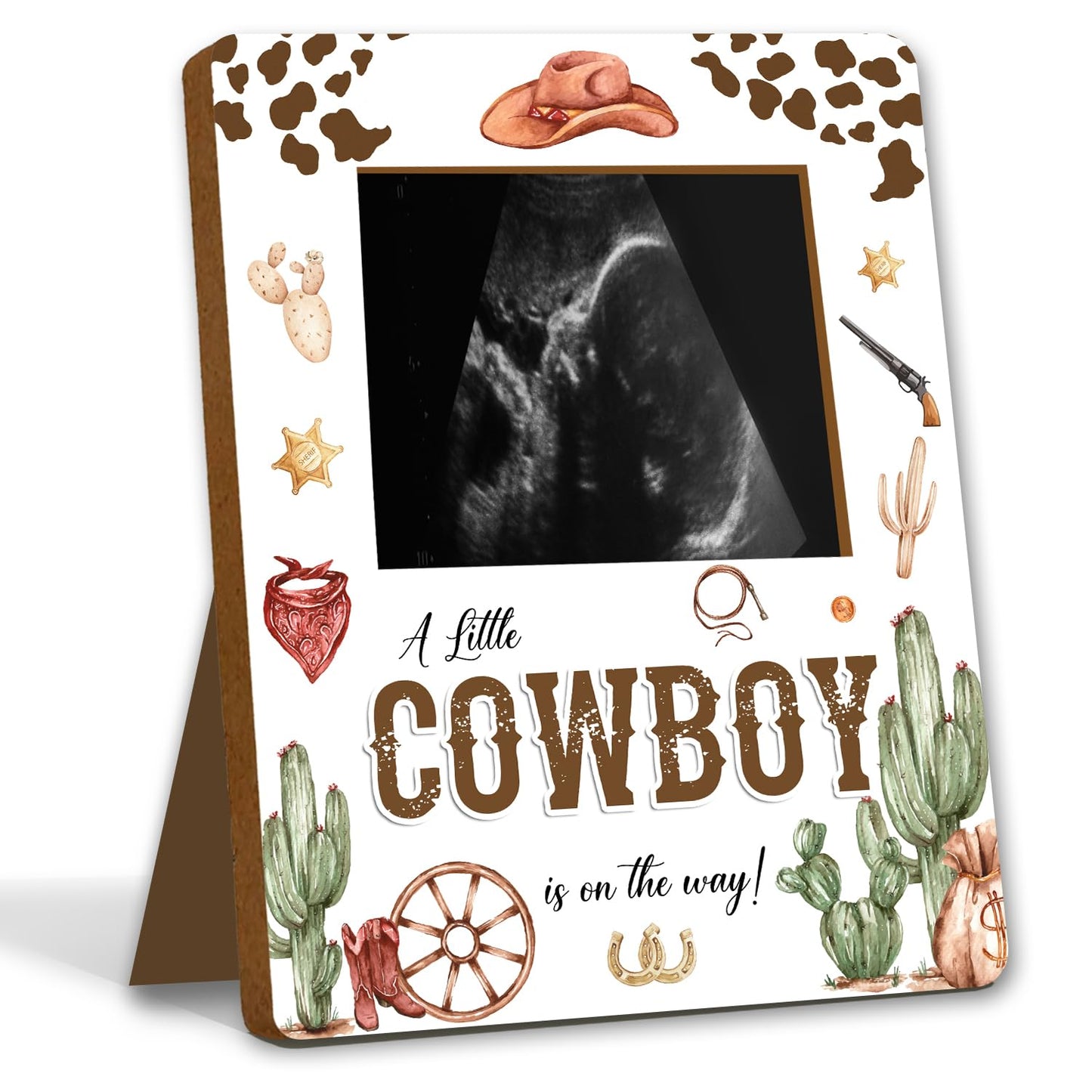 ALodr Cowboy Baby Shower Decorations, Baby Shower Sign Picture Frame, Cowboy Party Decor for Gender Reveal, Pregnancy Milestone