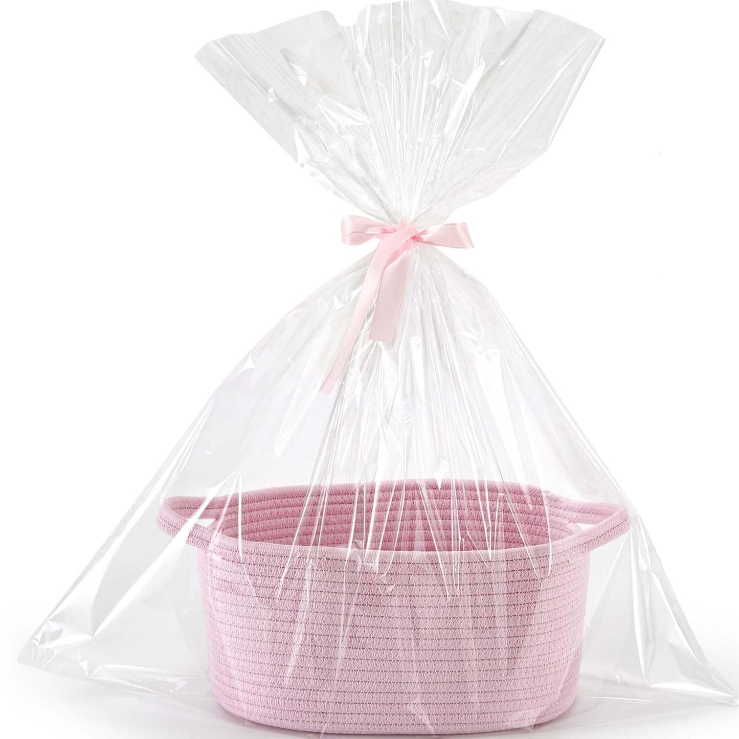 Happyiren Gift Basket with Gift Wrap Cellophane Bag and Ribbons for Birthday Baby Shower Birthday Raffle Burr- Woven Storage Bas