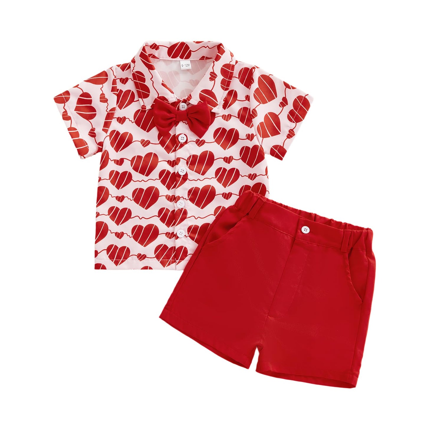 Thorn Tree Toddler Boy Valentines Day Outfit Bow Tie Short Sleeve Shirt Baby Shorts Gentleman Suit Valentines Clothes (Red, 3-4T