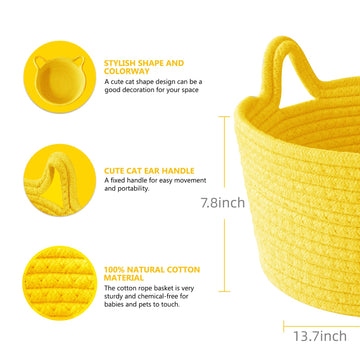 Cafshion Large Toy Basket With Cat Ears, Cute Basket Pet Toy Organizer With Handles Woven Cotton Rope Basket Decorative Basket N
