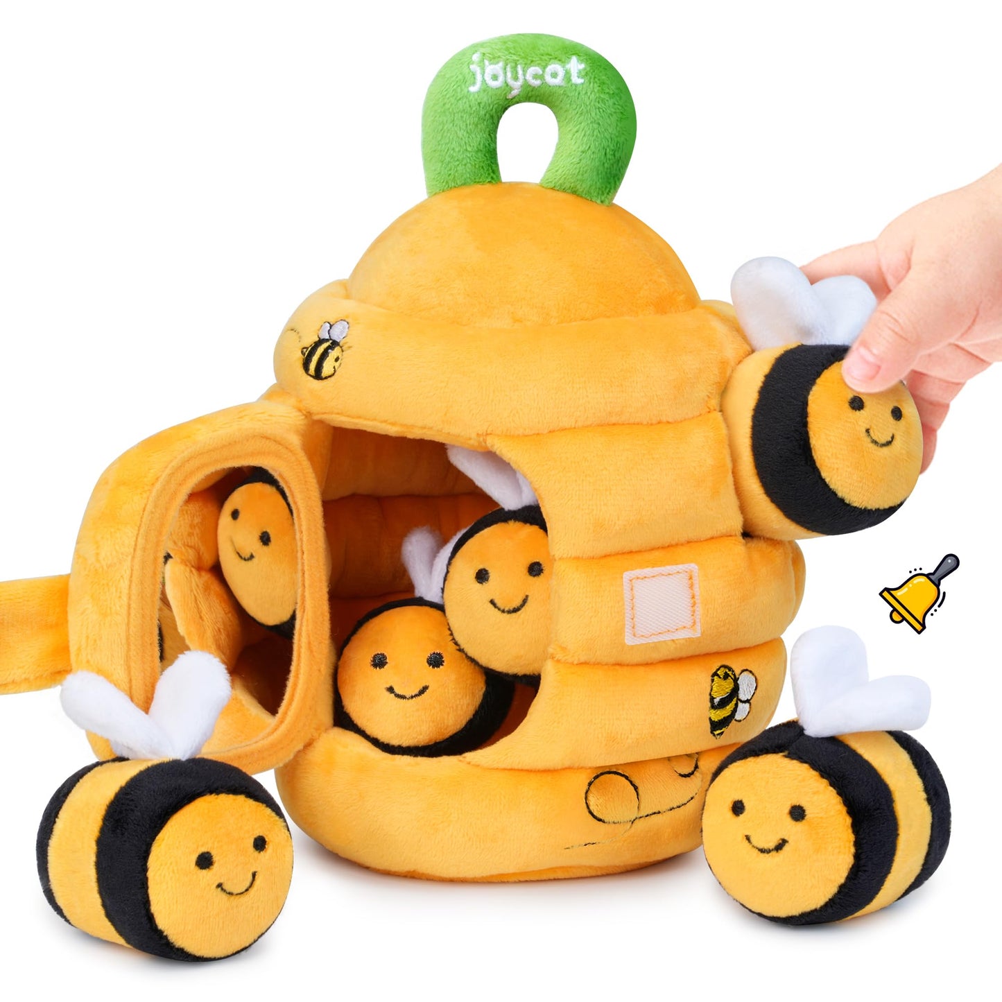 JoyCat Baby Toys 6-12 Months - Soft Baby Beehive with 5 Sensory Bees - Rattle, Crinkle Paper, Squeaker, Mirror, Busy Montessori